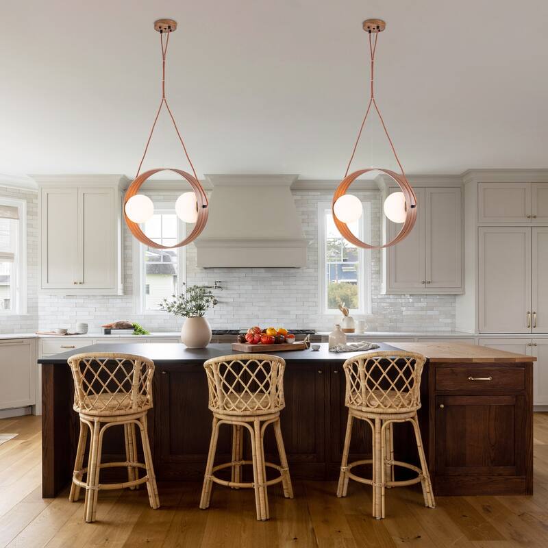 Modern 2-Light Wood Globe Pendant Light for Kitchen Island - Dia.20-in