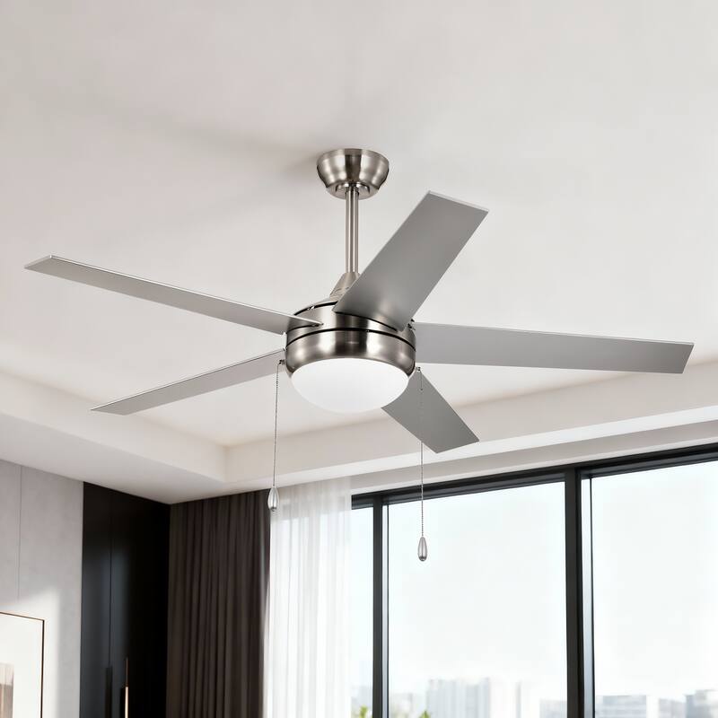 Matte Black/Brushed Nickel 52 in. Integrated LED Indoor 5-Blade Ceiling Fan with Pull Chain - Brushed Nickel