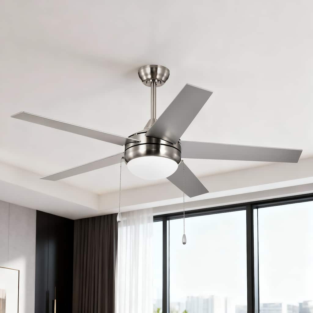 Matte Black/Brushed Nickel 52 in. Integrated LED Indoor 5-Blade Ceiling Fan with Pull Chain