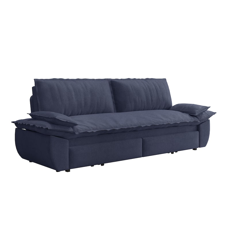 73.2" Queen Pull Out Sofa Bed, 3-in-1 Convertible Sleeper Sofa, Multi-Functional Corduroy Loveseat Bed - Blue