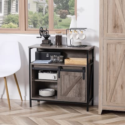 HOMCOM Farmhouse Buffet Cabinet, Kitchen Sideboard, with Sliding Barn Door and Adjustable Shelf for Living Room, Grey