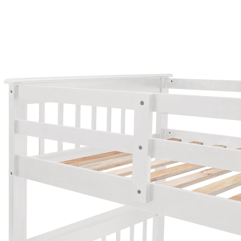 White Twin-Over-Full Solid Pine Bunk Bed with Storage and Ladder