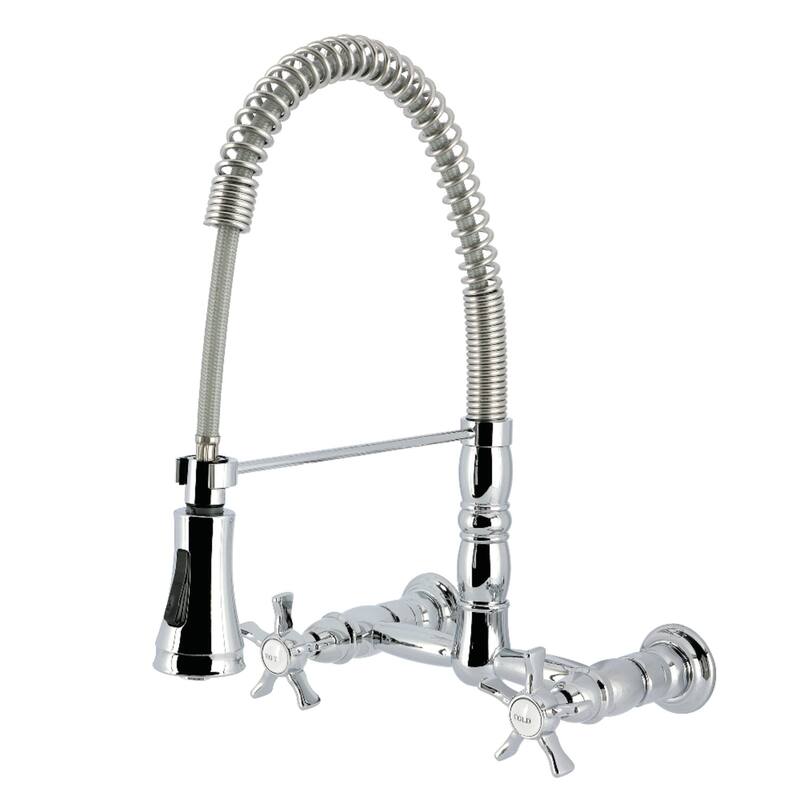 Kingston Brass Essex Double-Handle Wall-Mount Pre-Rinse Bridge Kitchen Faucet - Polished Chrome