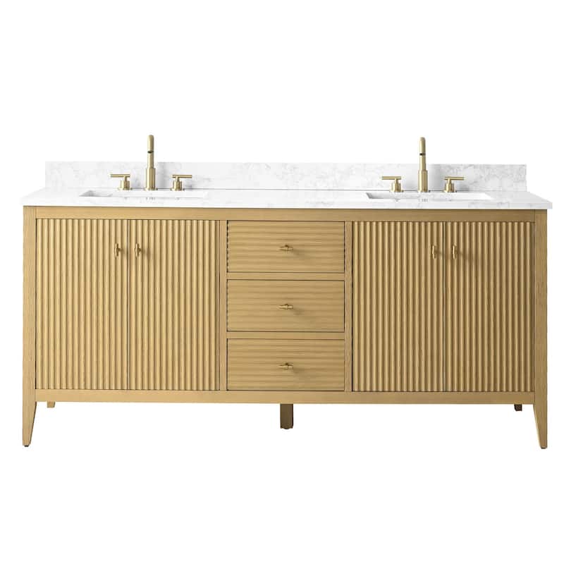 Vanity Art 72" Double Sink Bathroom Vanity Cabinet with Engineered Marble Top