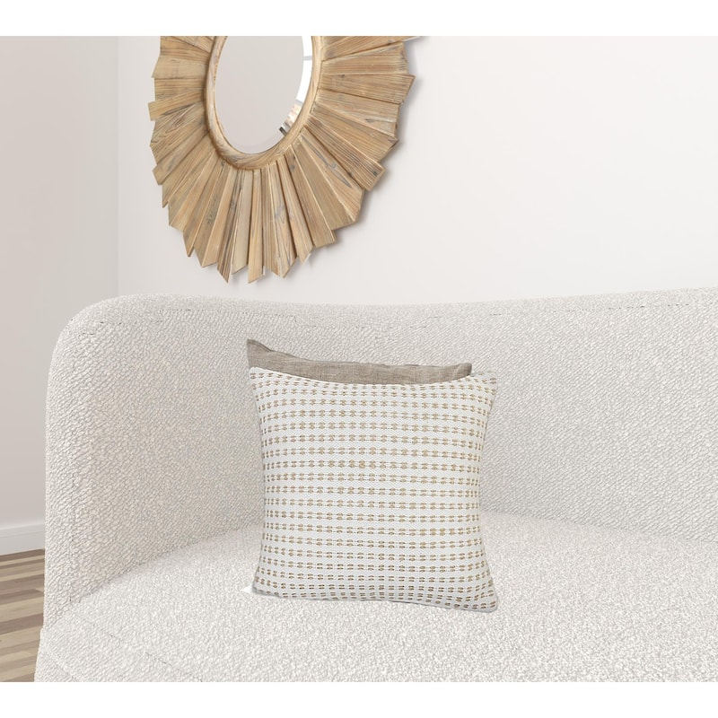 HomeRoots 20" X 20" Ivory And Tan 100% Cotton Geometric Zippered Pillow