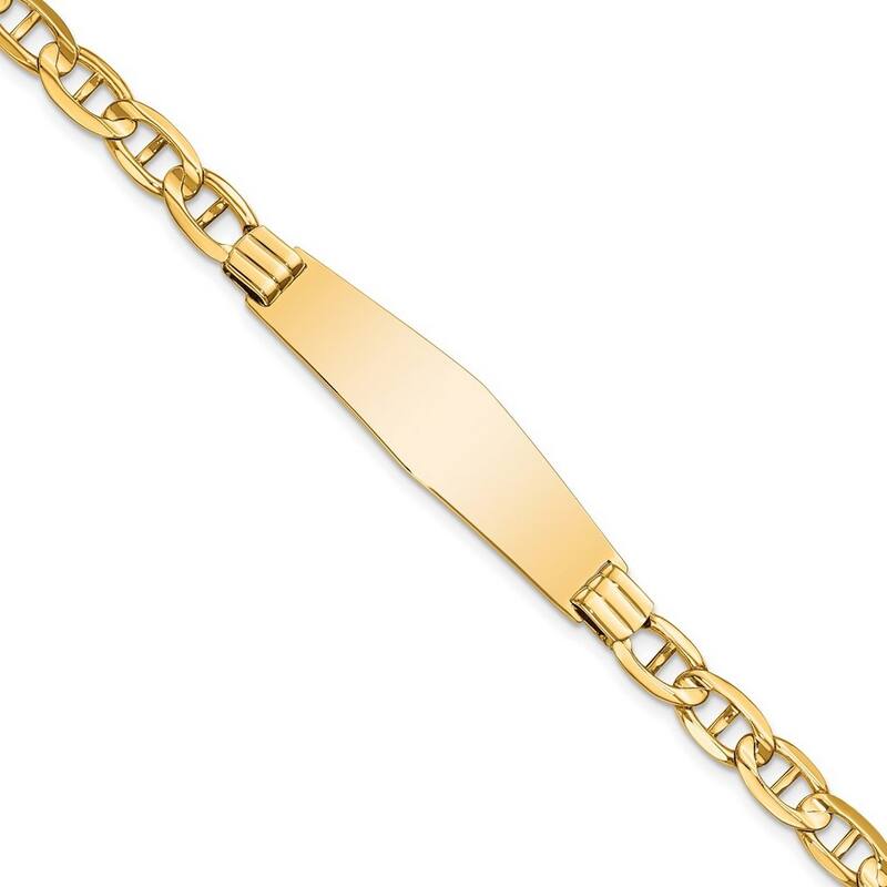 Curata 11mm 14k Yellow Gold Engravable Mariner Anchor Link Soft Diamond Shape ID Bracelet