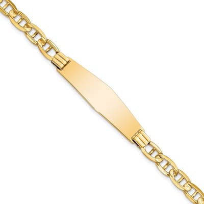 Curata 11mm 14k Yellow Gold Engravable Mariner Anchor Link Soft Diamond Shape ID Bracelet