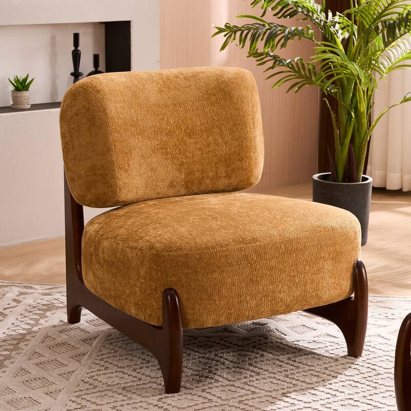30"W Mid-Century Modern Accent Chair with Solid Wood Frame, Boucle Comfy Living Room Chair for Bedroom Lounge Reading Room