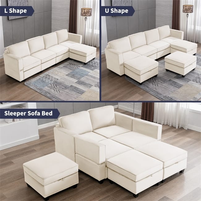Mixoy 6-Seater Transferable Position Free Combination Sectional Sofa with Storage
