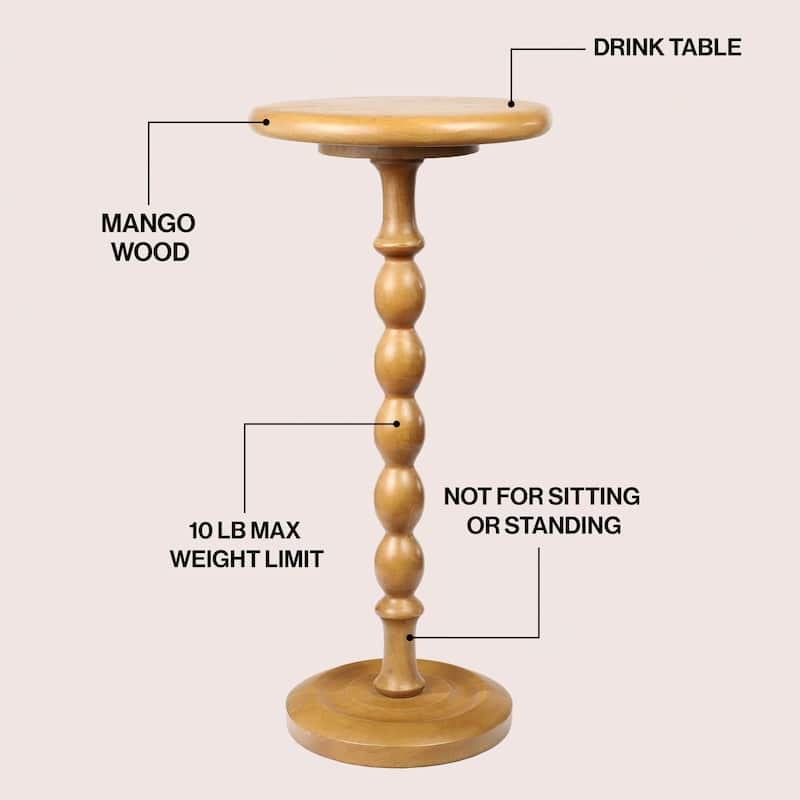 Augustus 24.5" Spindle Wood Pedestal Round Drink Table and Decorative End Table, By JONATHAN Y
