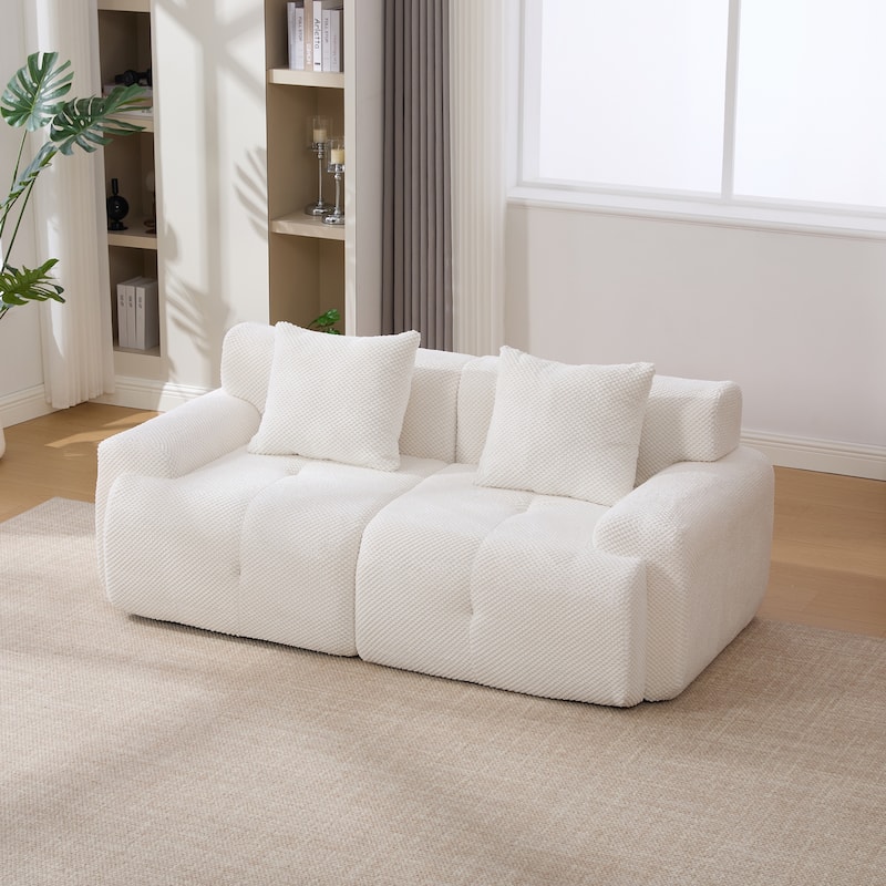 Roomfitters U Shaped Modular Sectional Sofa Bed Chaise, 6-Piece Cloud Tufted Floor Couch with 2 Ottomans and 4 Pillows