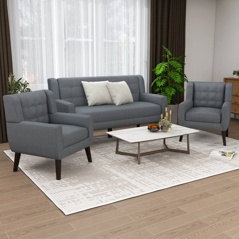 Modern Upholstered Faux Leather Tufted Armchair Linen Accent Chairs