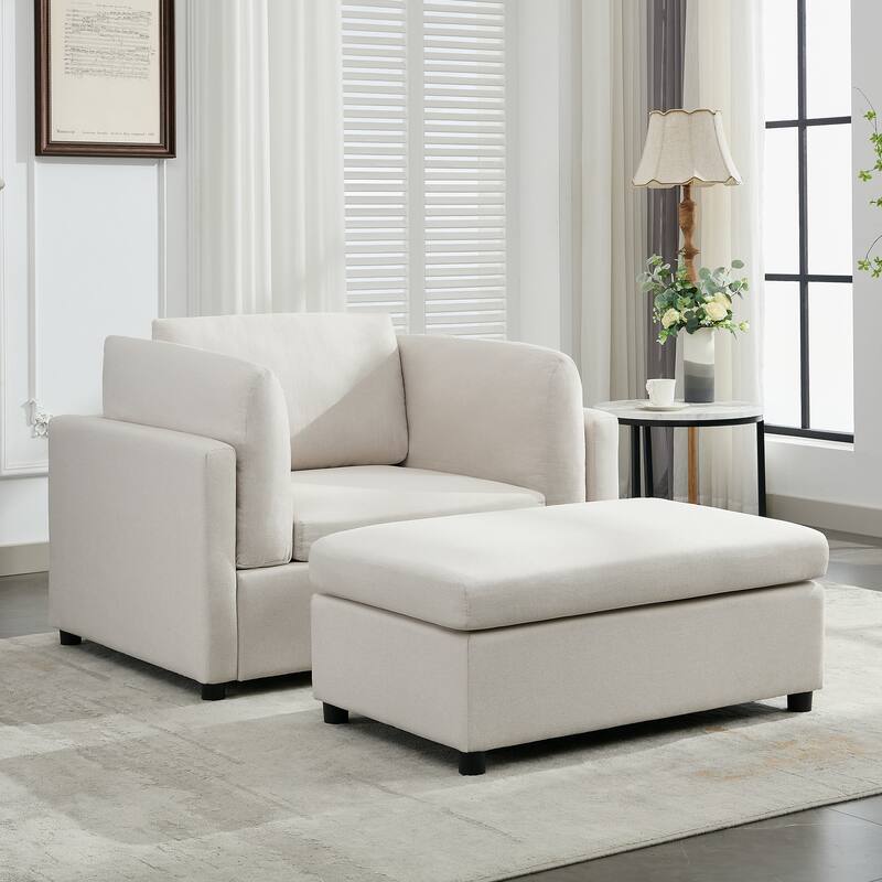 Modern Oversized Armchair with Ottoman