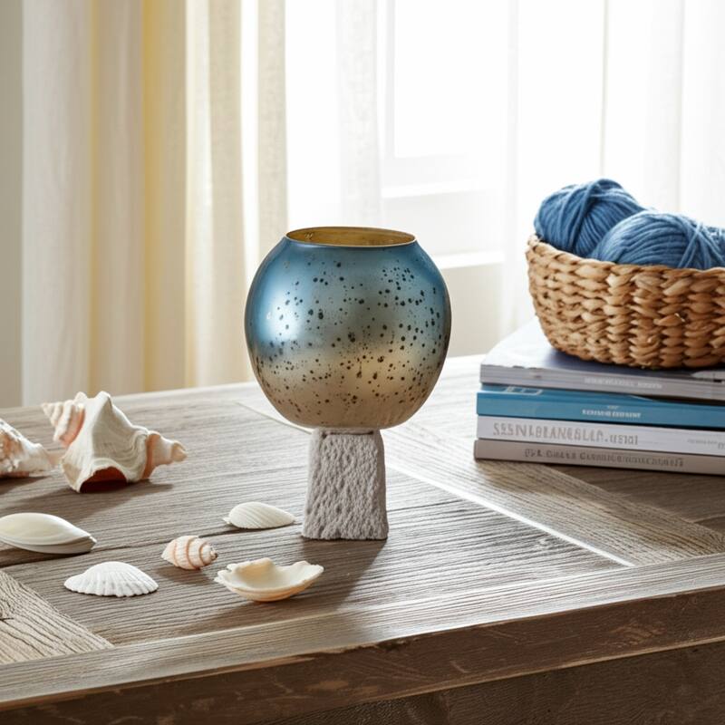 Glass Round Bowl Pillar Holder Marble Base