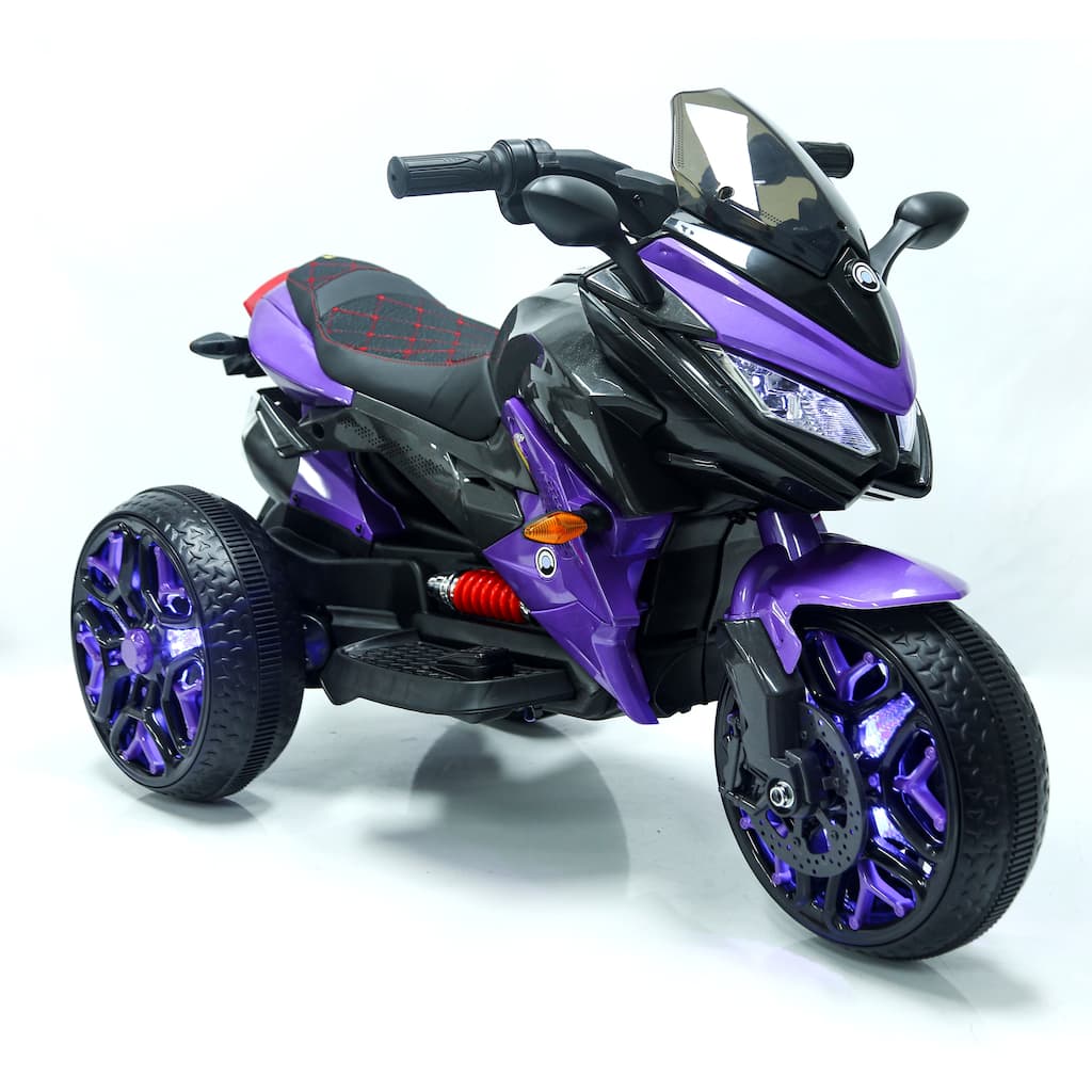 Minimalist 12V Kids Electric Motorcycle Purple Ride-On Bike Toddler Electric Motorcycle with Bluetooth & Lights