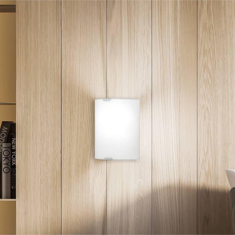 Eglo Grafik 8-inch Chrome Wall Light with Satin Glass Shade