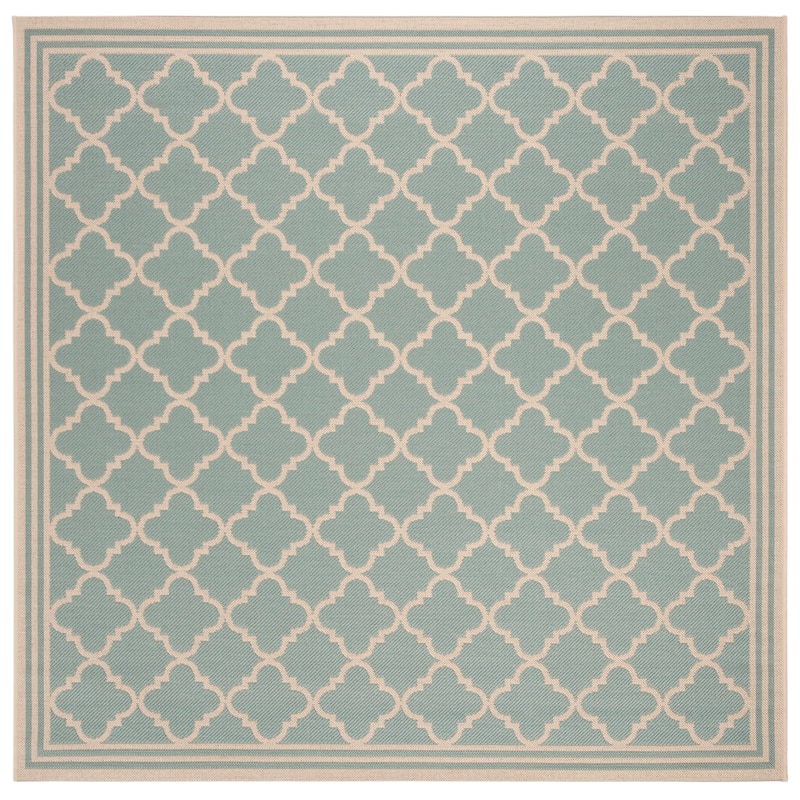 SAFAVIEH Linden Carolynn Indoor/ Outdoor Patio Backyard Rug - 6'7" Square - Aqua/Cream