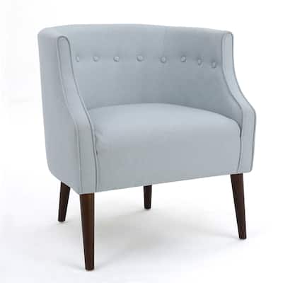 Fenny Accent Club Chair, Tapered Birch Wood Legs, Blue Button Tufted