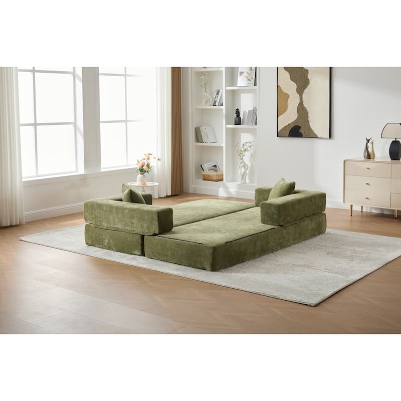 Queen Foldable Sofa Bed, 6-in-1 Convertible Sleeper Sofa with Mattress, Chaise Lounge Loveseat with Removable Cover