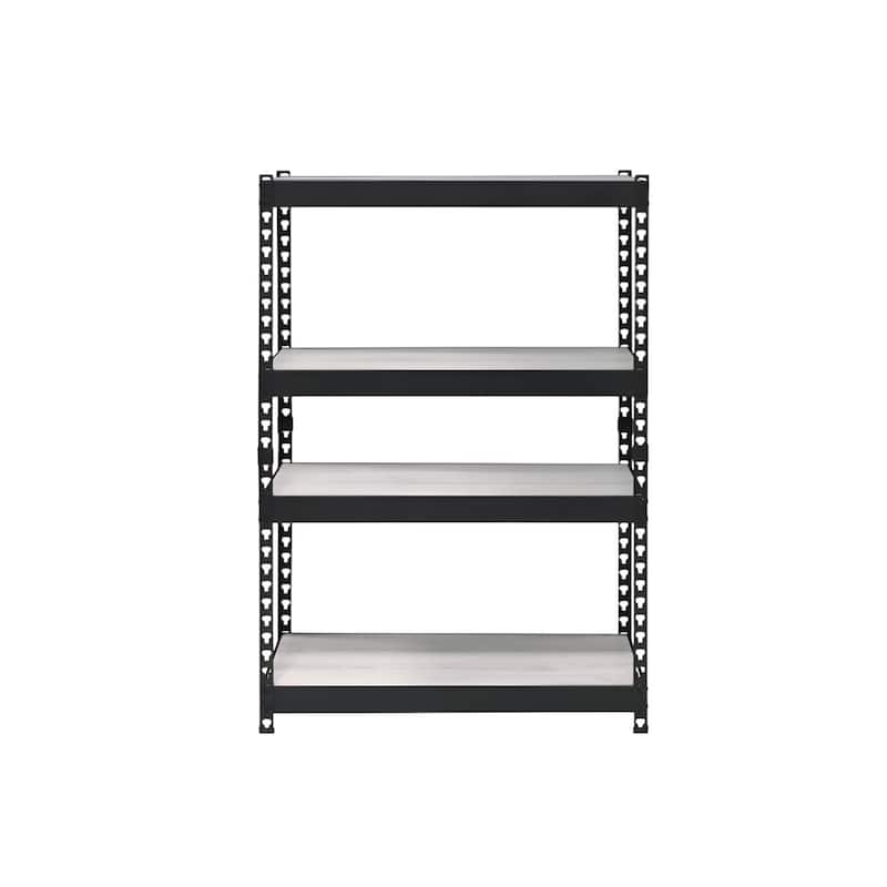 HomeRoots 48" Black And Natural Metal and Wood Adjustable Four Tier Bookcase