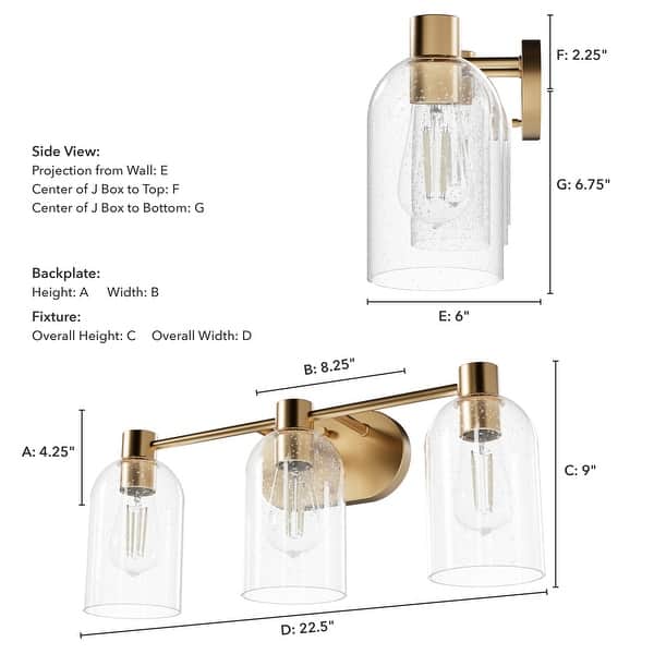 dimension image slide 3 of 4, Hunter Lochemeade 3-Light Vanity Wall Light, Damp-rated - Bathroom, Laundry - Modern Farmhouse, Contemporary, Industrial