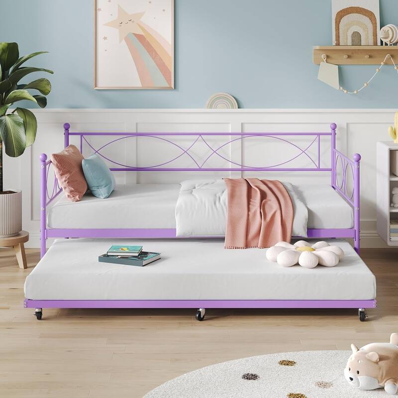 Metal Daybed with Trundle Set, Space-Saving Sofa Bed Frame with Steel Support for Bedroom or Living Room