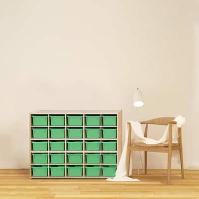 Contender 25 Cubby Storage Shelving Unit With Lime Green Bins, Daycare Organizer For Toys, Puzzles and Craft Supplies