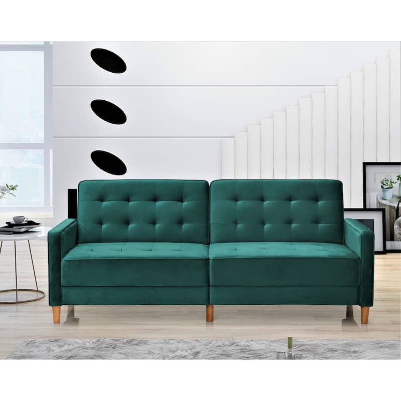 Jonathan Tufted Velvet Sofa Bed Sleeper - Green