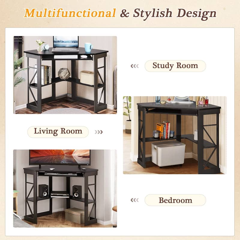 Javlergo Corner Desk with Keyboard Tray, Study Writing Computer Table for College Dorm Home Office