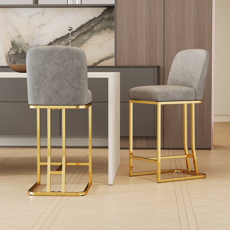 Bar Chairs Set of 2, Cushioned Bar Chairs with Metal Legs and Backrest