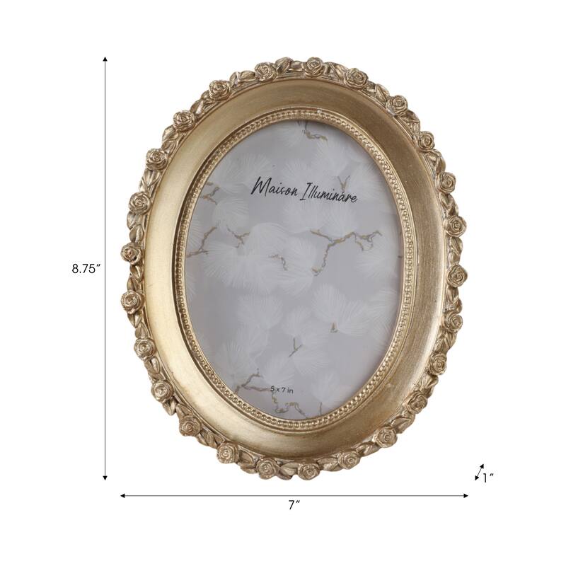 Polyresin Oval Photo Frame with Rosette Border - Gold