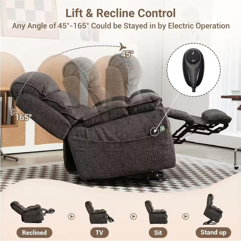 Extended Footrest Comfort Chenille Power Lift Recliner with Massage and Heat