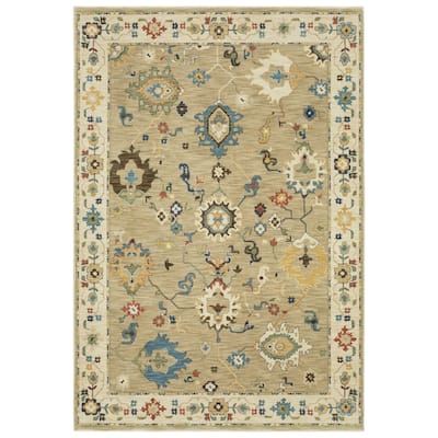 Style Haven Federica Bohemian Oriental Beige/ Multi Fringe Edge Area Rug.