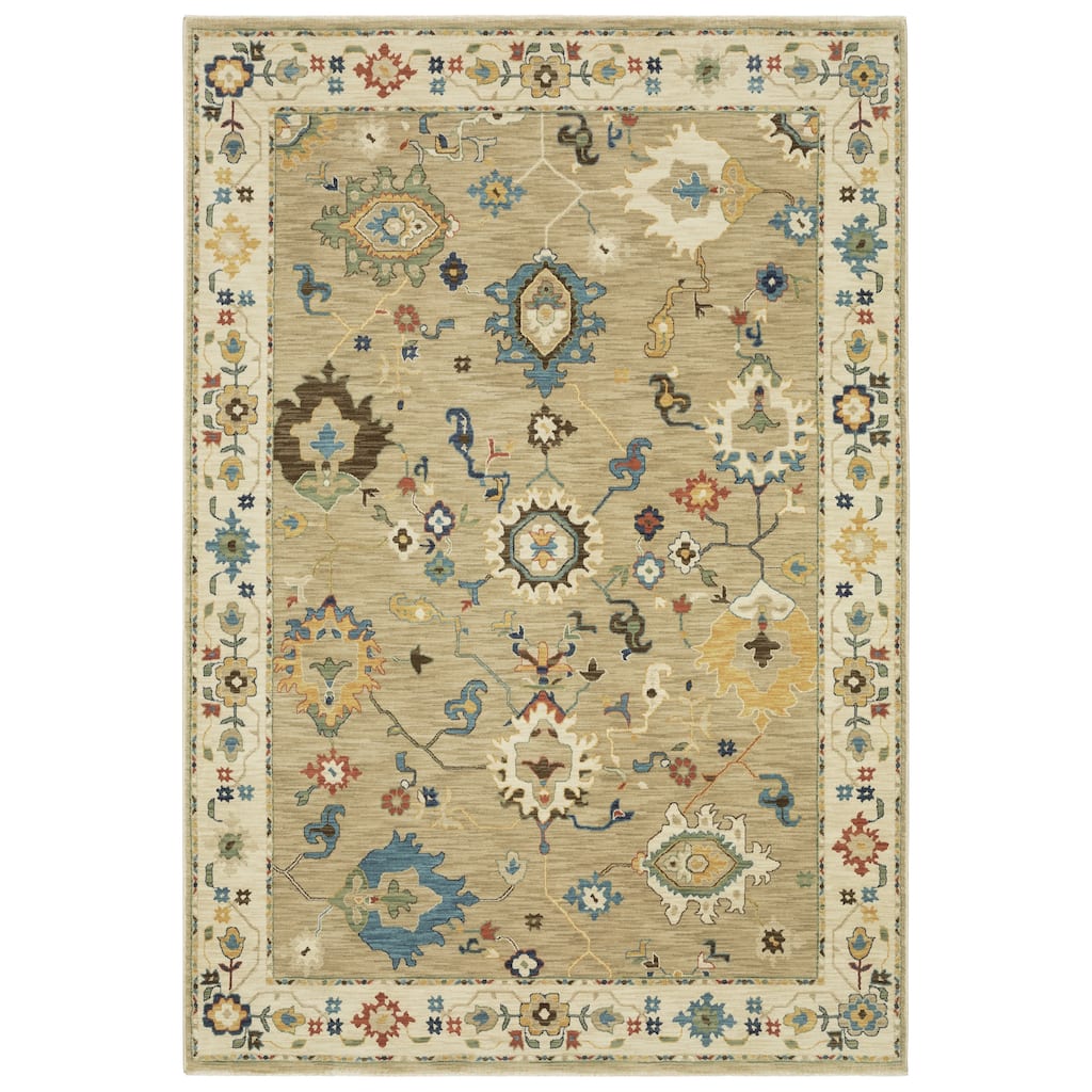 Style Haven Federica Bohemian Oriental Beige/ Multi Fringe Edge Area Rug.