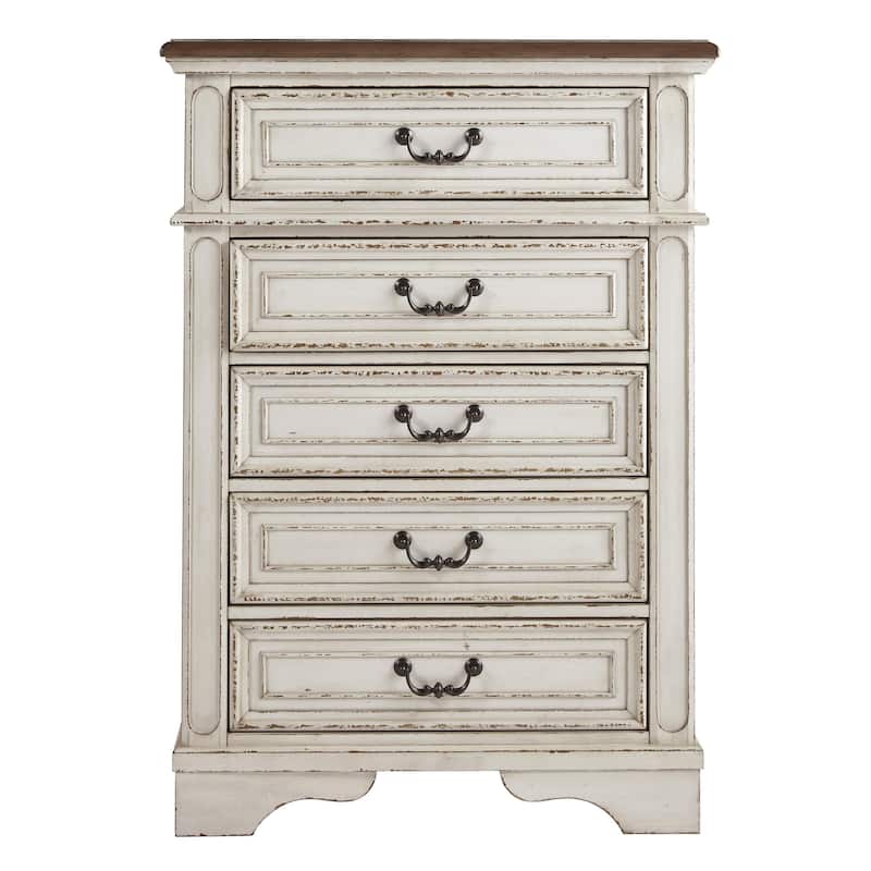 5 Drawer Wooden Chest with Bracket Legs, Antique White