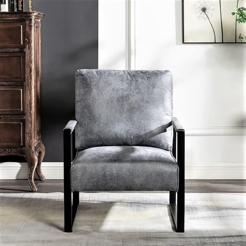 Hosam 25.4" PU/Microfiber Upholstery Metal Arms Chair