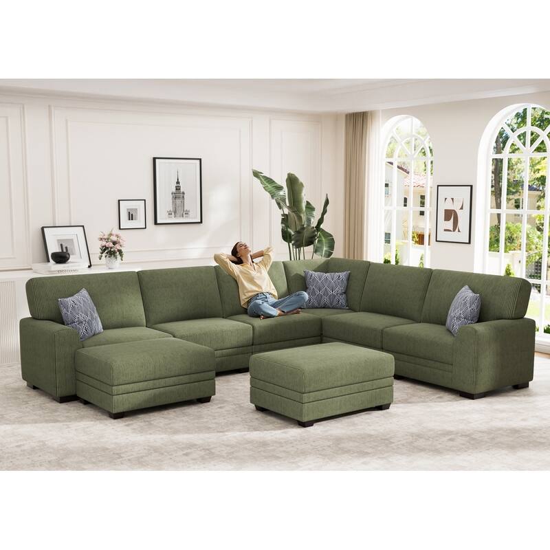 8 Piece Modular Corduroy Sectional With Ottoman