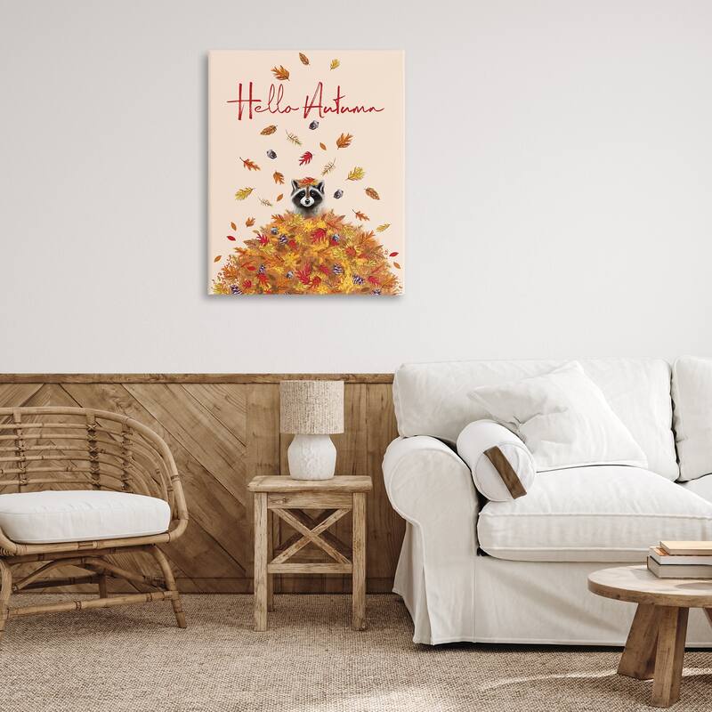 Stupell Hello Autumn Raccoon Canvas Wall Art Design By Elizabeth Tyndall
