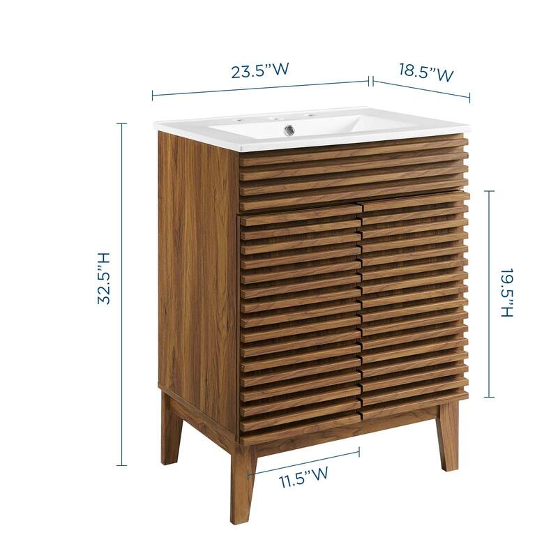 Render 24 Inch Mid-Century Bathroom Vanity With Sink in Walnut White