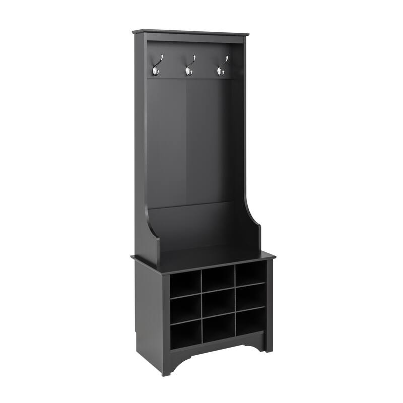 Prepac Hall Tree with Bench and Shoe Storage, Mudroom Bench with Storage and Hooks