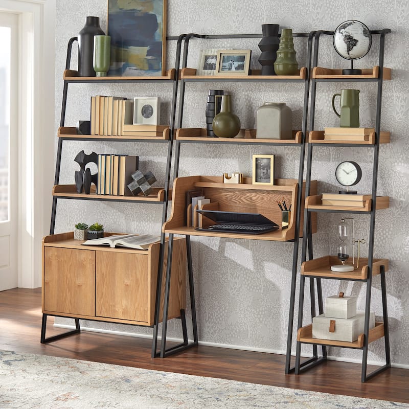 Lifestorey Estanier 3-Piece Ladder Desk and Shelving Unit - Natural/Black
