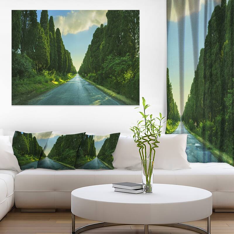 Designart "Straight Cypress Trees Boulevard" Modern Landscape Canvas