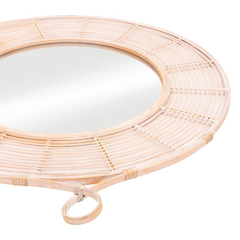 HomeRoots 37" Natural Round Framed Accent Mirror - 31.5' X '36.6' X '1.4