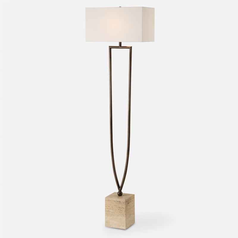Fork Floor Lamp with Rectangular Drum Shade - 64" - Bronze and Beige
