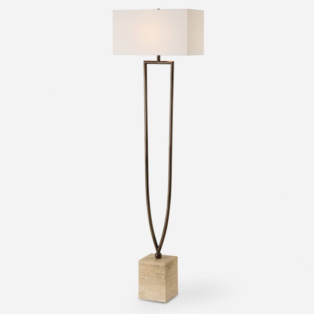 Fork Floor Lamp with Rectangular Drum Shade - 64" - Bronze and Beige