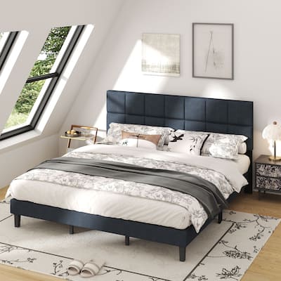 King Size Bed Frame - Faux Leather & Linen Fabric Options with Velcro Assembly, Strong Metal Frame & Noise-Free Support