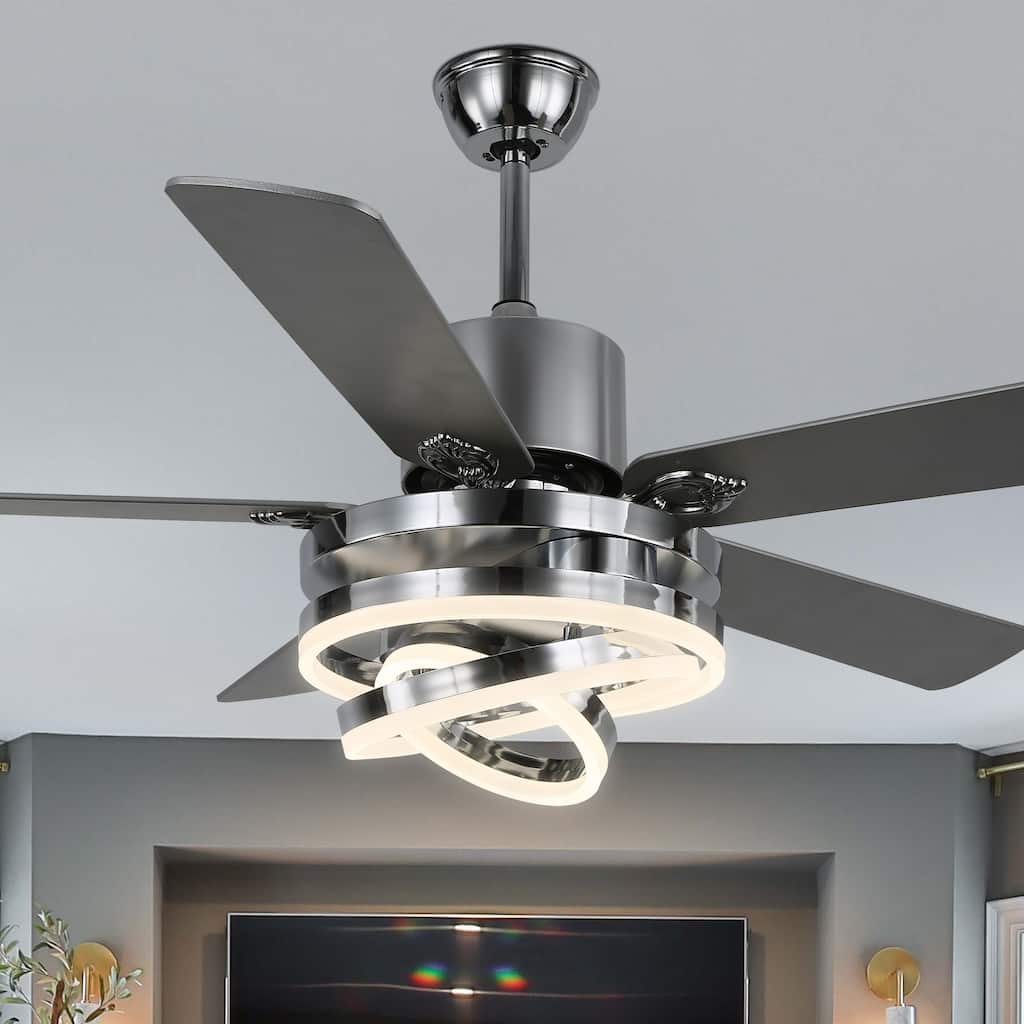 CurveCurio 52" Modern Ceiling Fan with DIY LED Light Kit Chanderlier Ceiling Fan Quiet DC Fanlight w Remote for Living Room