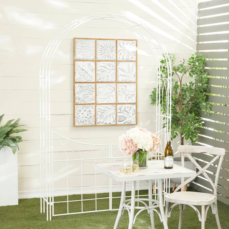 White or Black Metal Traditional Garden Arch Arbor with Gate 86"H