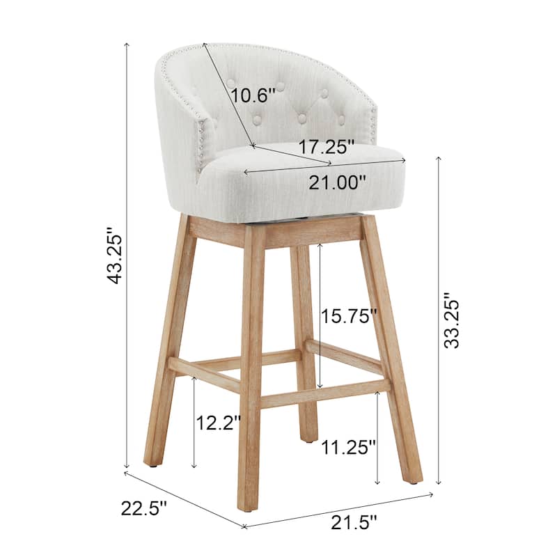 Counter Height Bar Stools Set of 2, Swivel Bar Stools with Back and Footrest, Upholstered Dining Chairs with Solid Wood Frame
