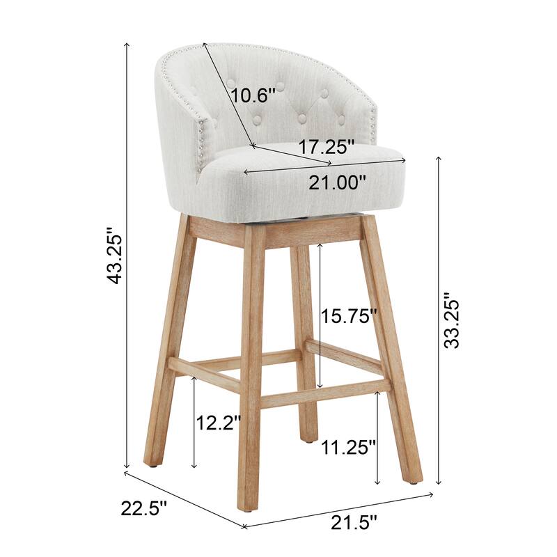 Roomfitters 33.25" Swivel Upholstered Counter Stools, Set of 2 Armless Bar Chairs with Rubberwood Frame and Footrest